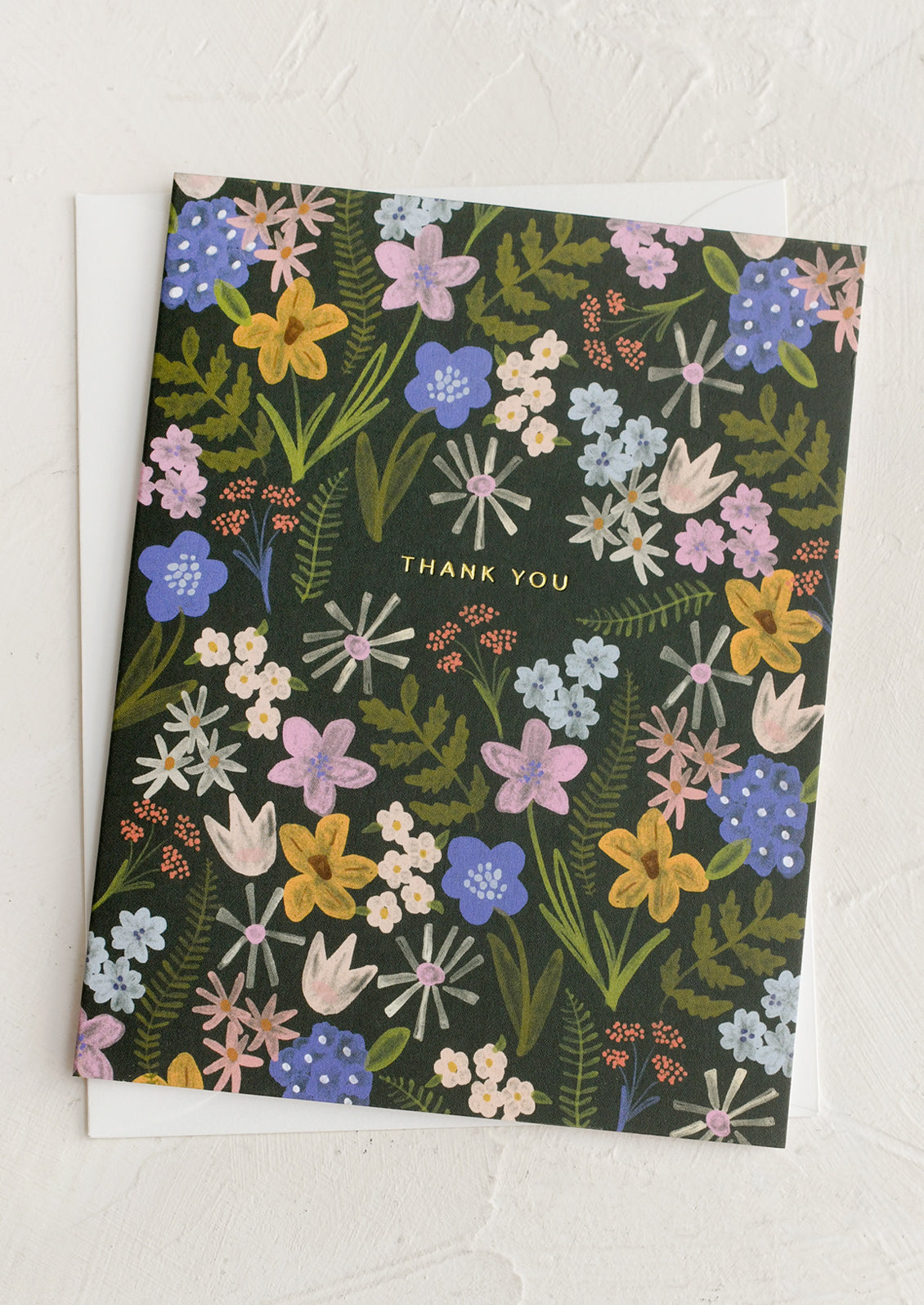 A set of thank you cards with floral print on olive green background.