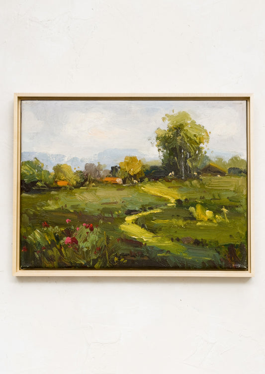 An original oil painting of a landscape in the country.