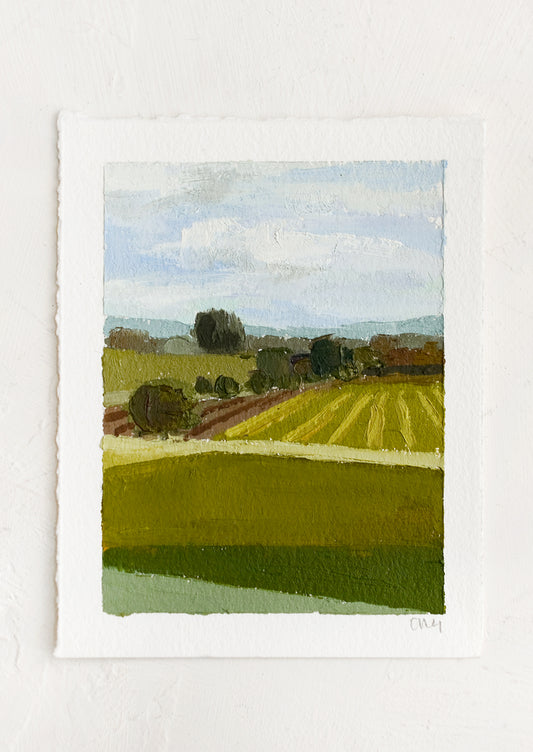 An original still life landscape painting on paper.