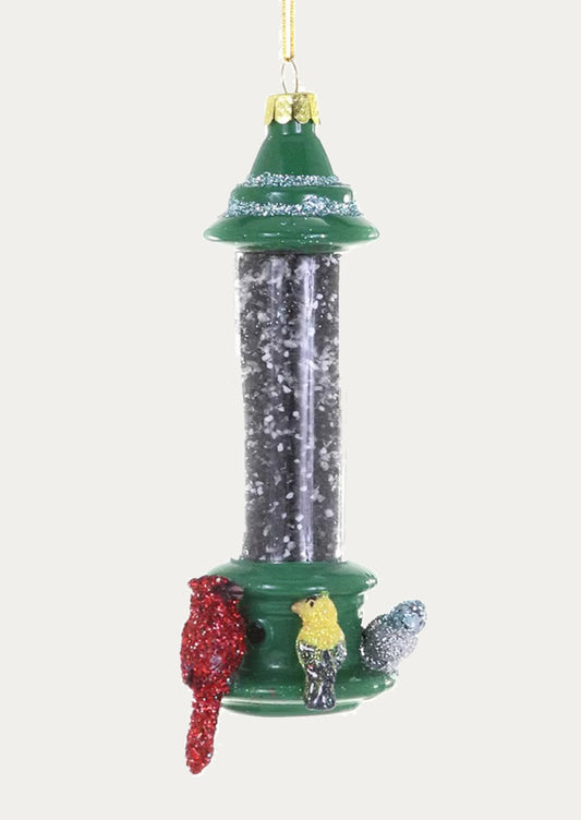 Decorative bird feeder ornament with birds on a white background