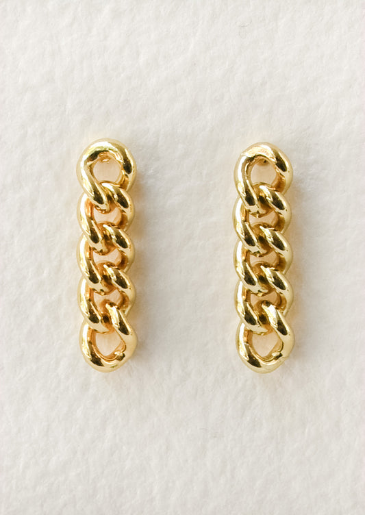 A pair of gold studs with a dangling chainlink design.