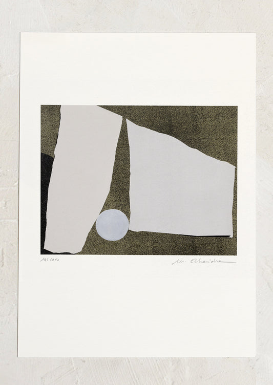 An abstract art print featuring asymmetrical shapes in black and grey.