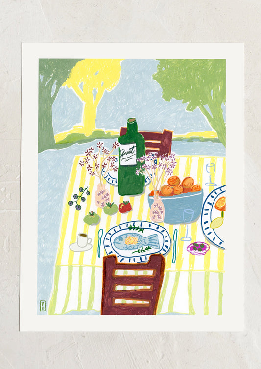 An art print of an illustration of dining table scene.