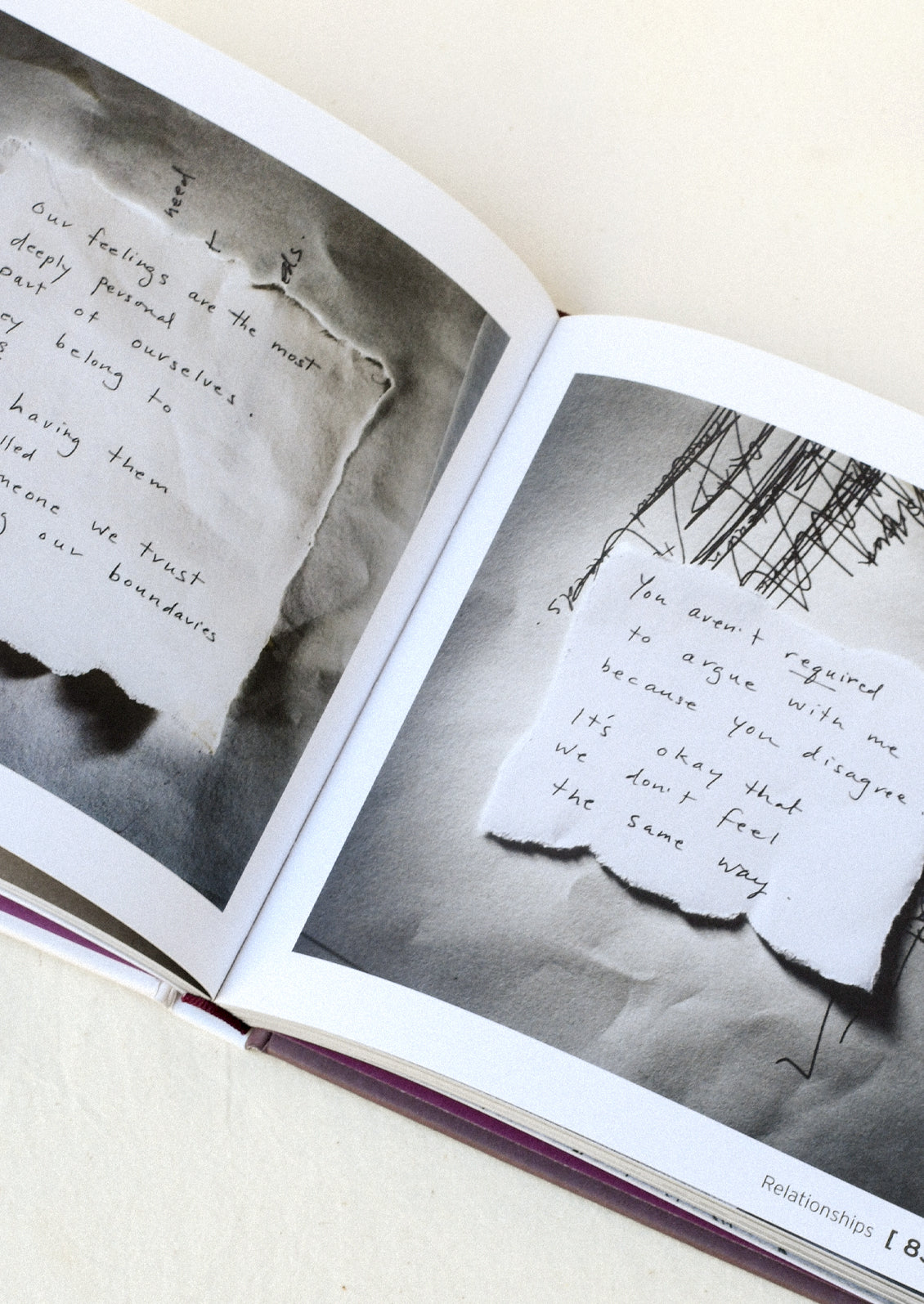 A book titled 'Notes from your Therapist' by Allyson Dinneen open on a table with images of notes written by a therapist.