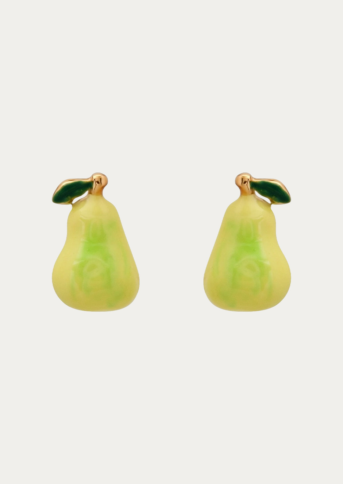 A pair of green pear stud earrings.