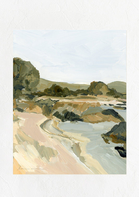 "Sea Ranch" art print in landscape style with thick painterly brushstroke style.
