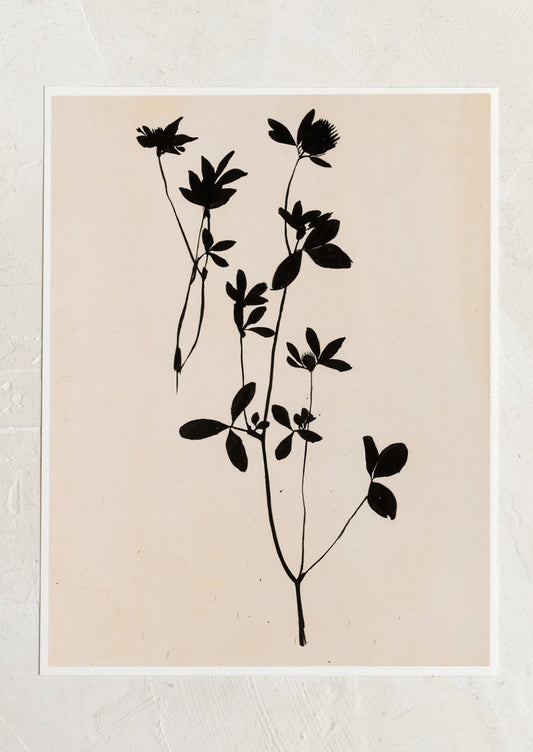 An art print of black silhouetted flower on beige background.