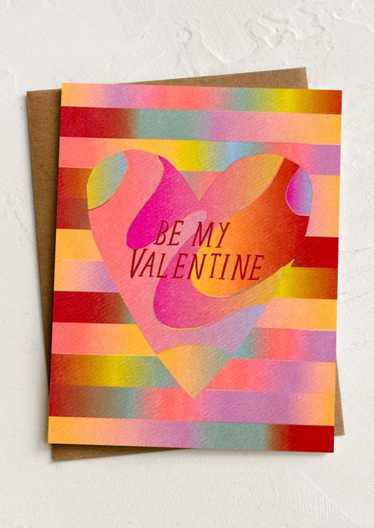 Colorful Valentine's Day card with a heart design and 'Be My Valentine' text on a white background.