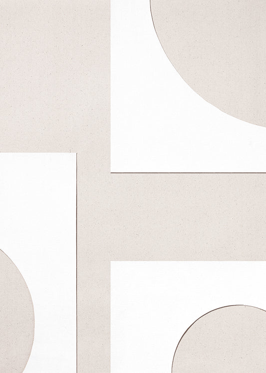 Beige and white geometric shapes create an abstract image.