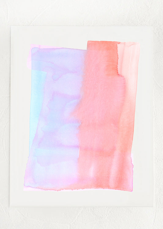 A watercolor abstract art print in blue, purple and pink.