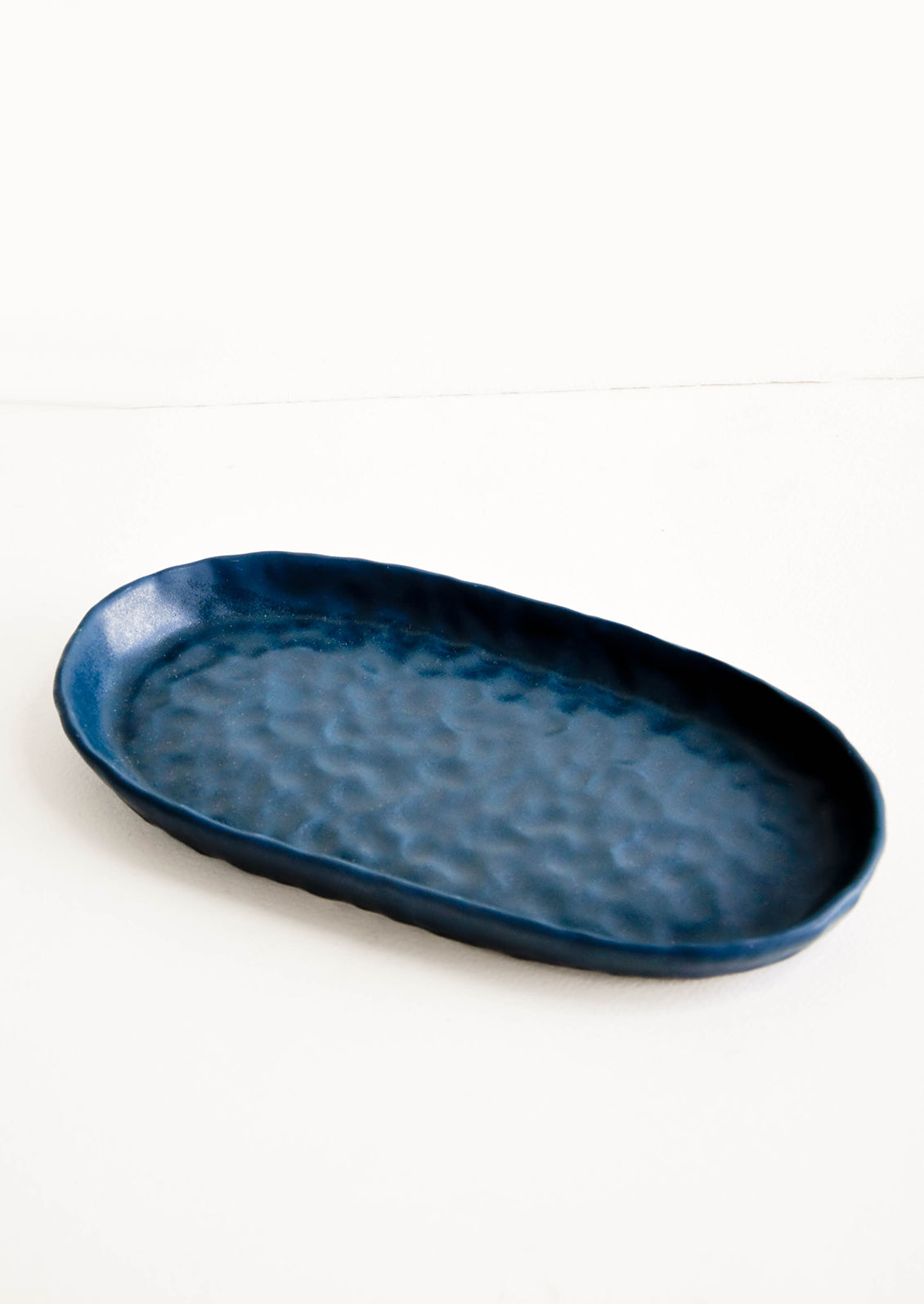 Dapple Textured Oval Shaped Ceramic Trays in Deep Ocean Blue Green - LEIF