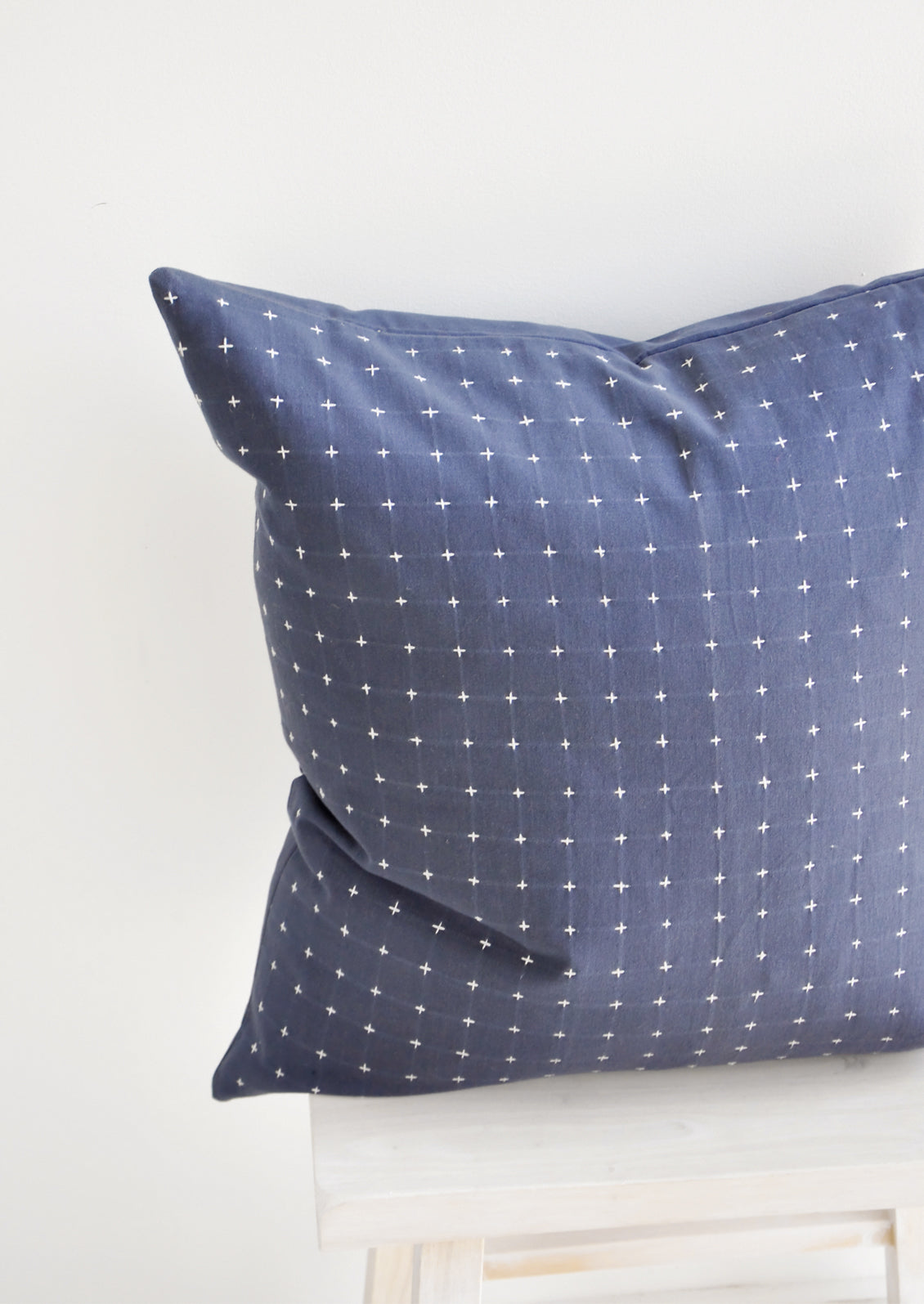 Embroidered Cross Pillow in Indigo / White - LEIF