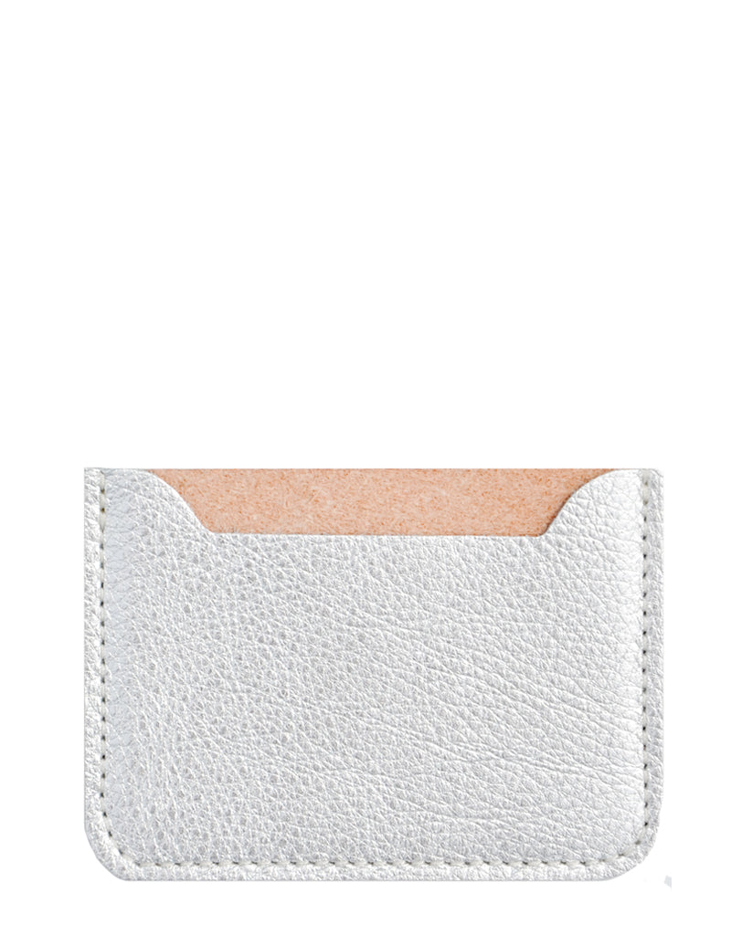 Essential Leather Card Holder in Metallic Silver - LEIF
