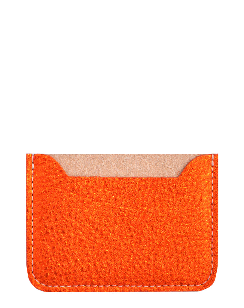 Essential Leather Card Holder in Metallic Orange - LEIF