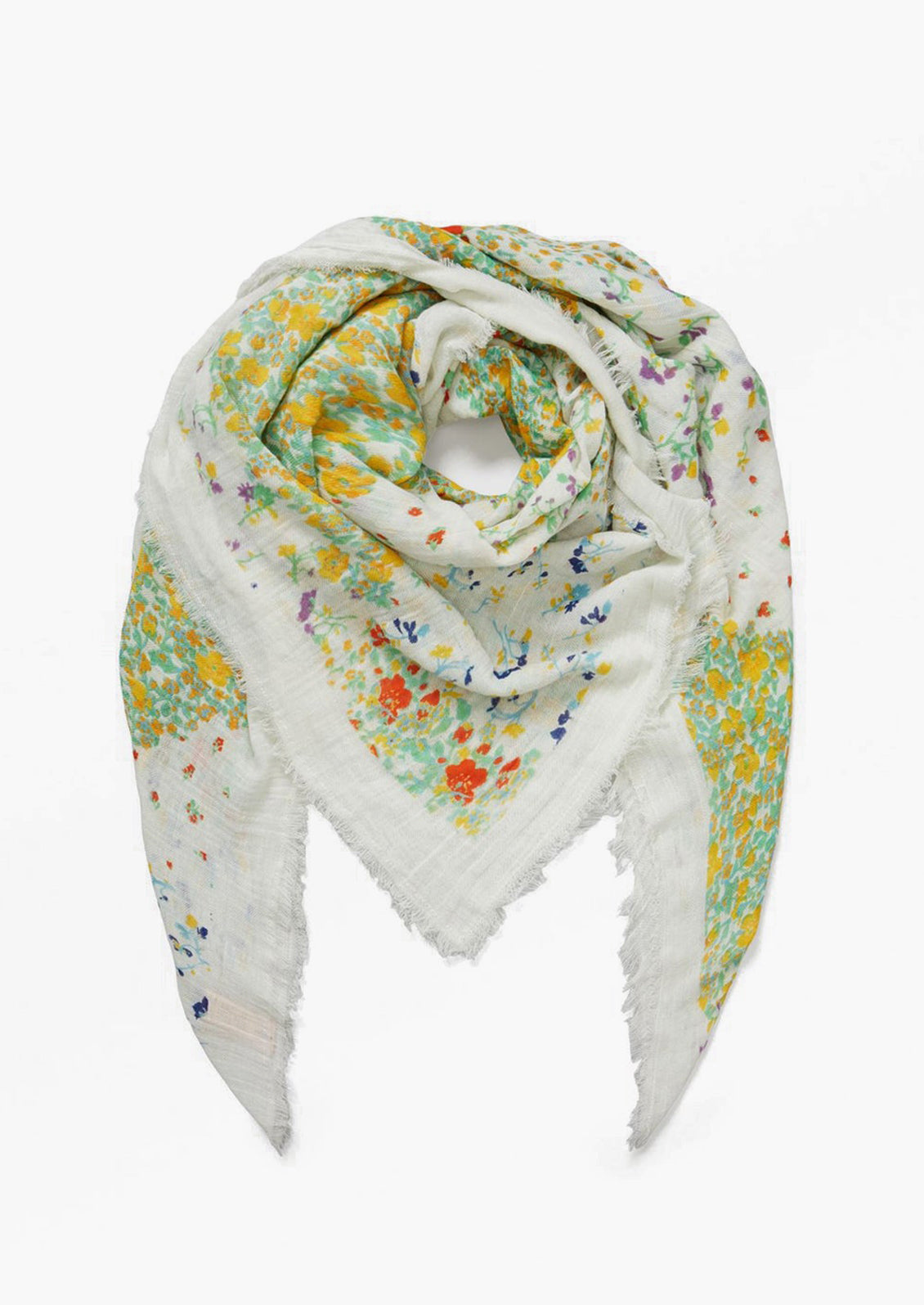 A neck scarf in black floral quiltwork print.