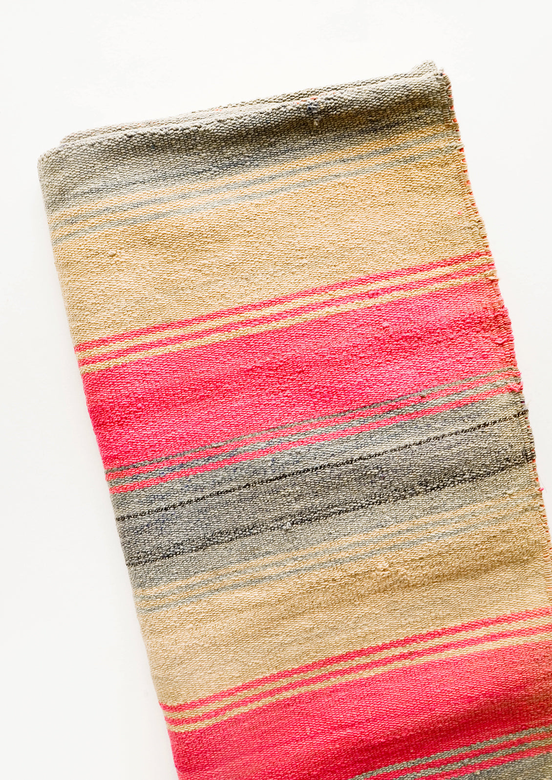 Vintage wool textile in tan, pink & mint striped pattern