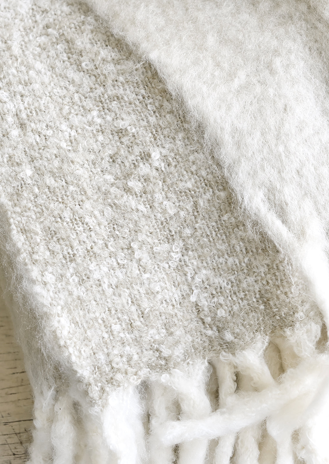 Boucle underside of mohair blanket.