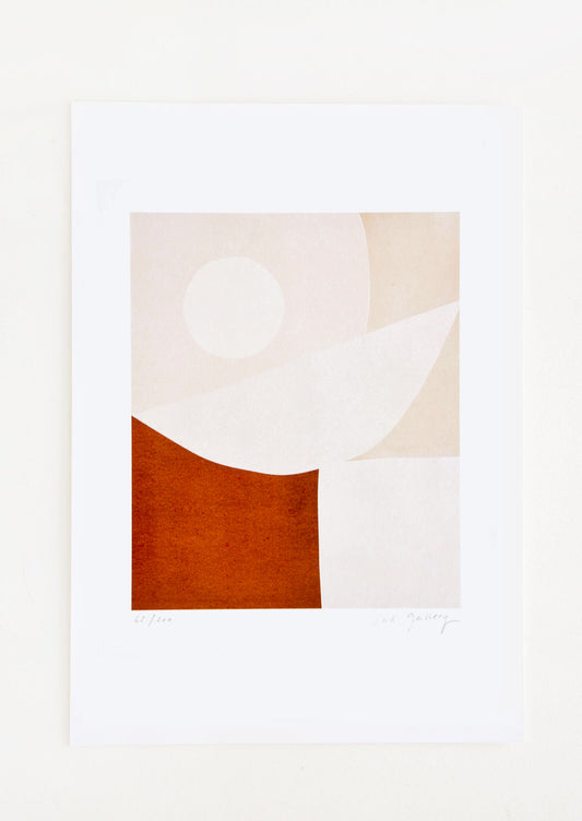 Abstract art print featuring geometric shapes in tan and brick red