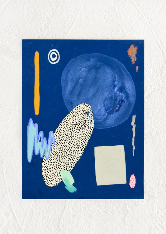 A small abstract original painting with blue background.