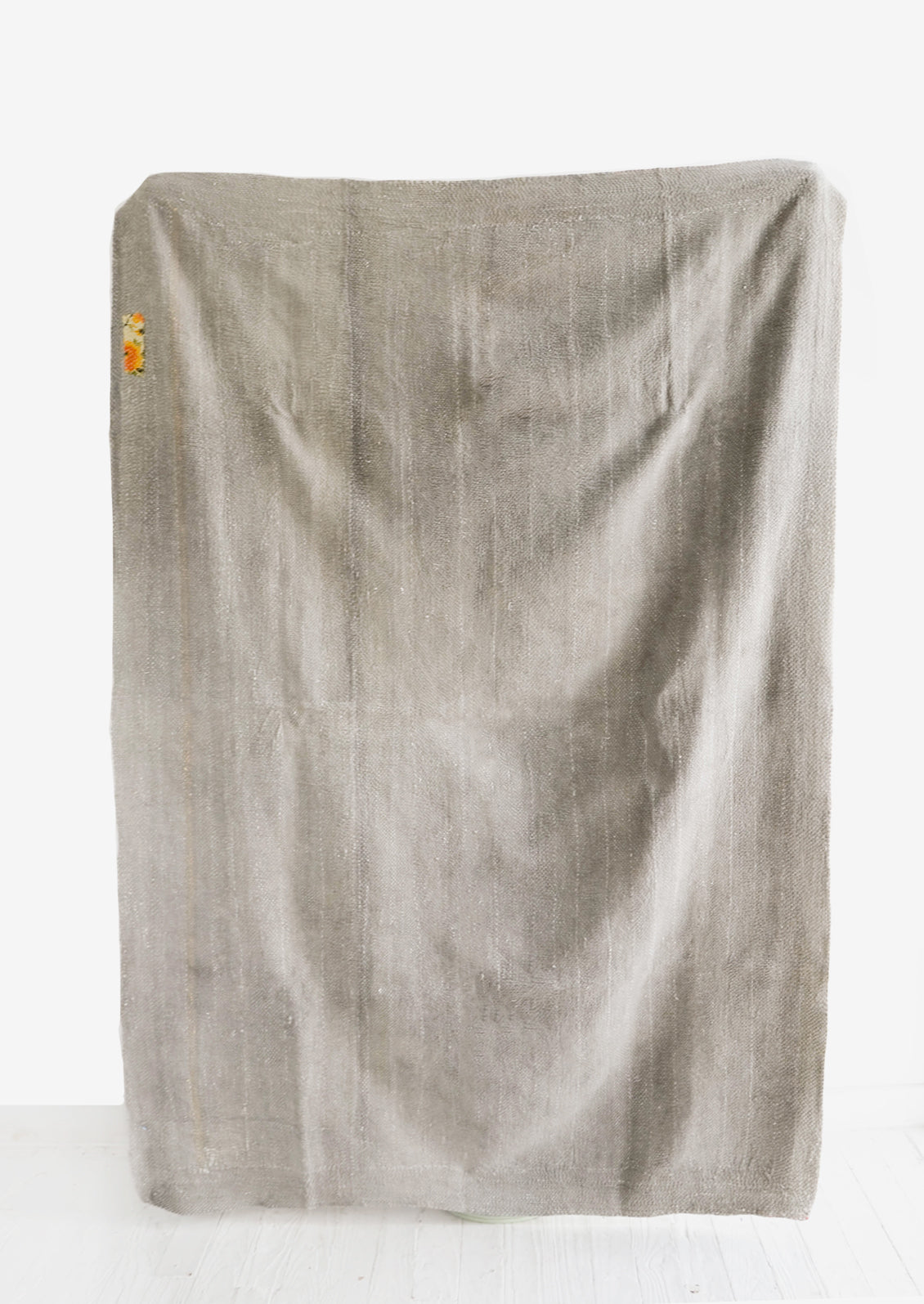 Back of Vintage Indian Kantha Quilt in Grey - LEIF