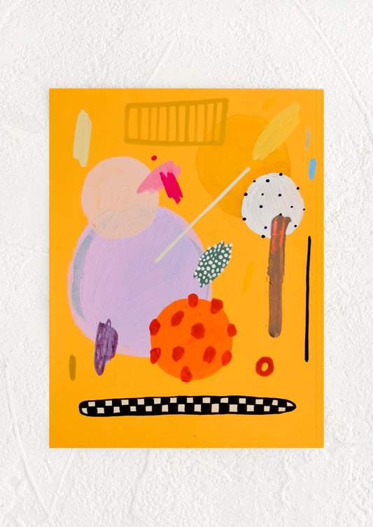 A small, original abstract painting with bright orange background.