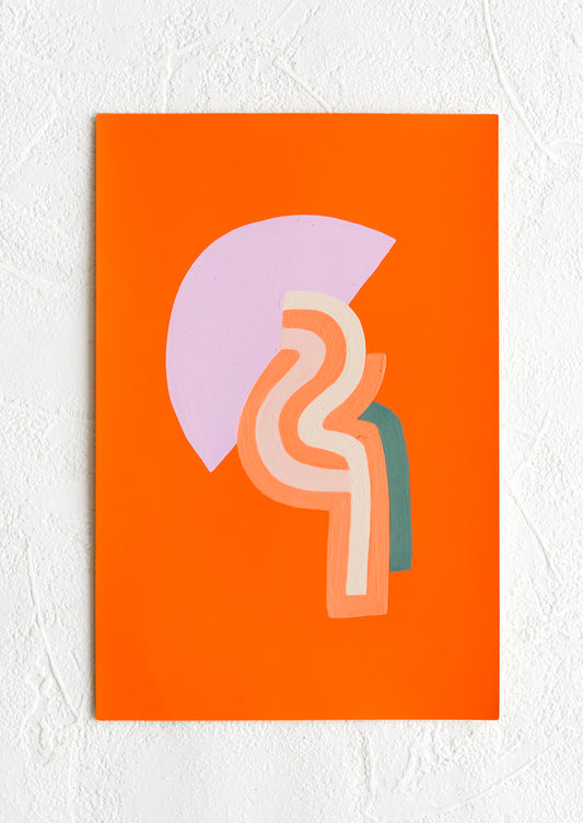 An abstract art print with geometric shapes on bright orange background.